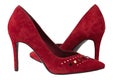 Women`s  sexy red suede shoes with heels Isolated on white background. file contains clipping path Royalty Free Stock Photo