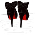 Women`s shoes fashion, black with bow, vector illustration