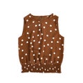 Women`s Sleeveless Brown Top with White Polka Dots and Elastic Waist