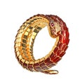Women`s snake shaped wrist bracelet with red gem stones