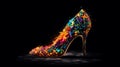 Women\'s stilettos are illuminated with colorful particles Generative AI