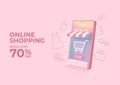 Women`s style online shop on mobile. Sale and promotion campaign. Shopping online banner concept.