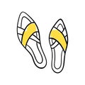 Women's summer flip-flops. Cute beach shoes. Simple icon in boho style. Item for a trip. Object for sea vacation Royalty Free Stock Photo
