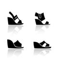 Women`s summer sandals on the platform. Set of icons in the style of a flat design.