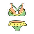 Women`s swimsuit. Color  illustration. Hand-drawn isolated on a white background. Summer beachwear women`s clothing in Royalty Free Stock Photo