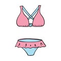 Women`s swimsuit. Color  illustration. Hand-drawn isolated on a white background. Summer beachwear women`s clothing in Royalty Free Stock Photo