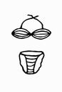 Women`s swimsuit for swimming on the beach, in the pool and sunbathing. Bikini thin line icon, swimming suit sign on