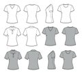 Women`s t shirt for Template in front, back and side views. Vector set fashion casual clothes for men flat style illustration