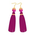 Women`s tassel earrings made of silk threads and accessories. Flat vector illustration