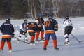 Women`s teams compete in a Pond Hockey Festival in Rangeley. Royalty Free Stock Photo