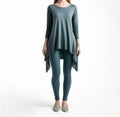 Teal Asymmetric High Dipped Back Tunic With Tights