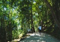 Women`s tourist walks Hellfire Pass, Kanchanaburi