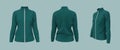 WomenÃ¢â¬â¢s tracksuit jacket mockup in front, side and back views Royalty Free Stock Photo