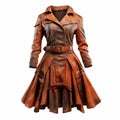 Intricate Steampunk Womens Leather Trench Coat - Unique Character Design