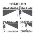 Women's Triathlon logo and icon. Silhouettes of figures triathle