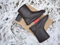 Women`s ugg boots. Details, close-up, winter weather and warm boots