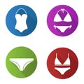 Women`s underwear flat design long shadow icons set