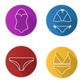 Women`s underwear flat linear long shadow icons set