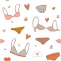 Women`s underwear lingerie bras and panties seamless pattern background