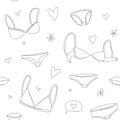 Women`s underwear lingerie bras and panties seamless pattern background