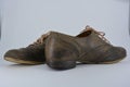 Women`s unusual gray brown shoes, shoes from genuine leather in the English style.