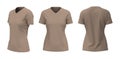 Women`s v-neck t-shirt mockup in front, side and back views