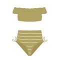 Women\'s vintage swimsuit with high-waste panties and wireless bra. Stylish women\'s green swimwear