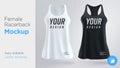 Women`s white and black sleeveless tank top. Female active racerback mockup Royalty Free Stock Photo