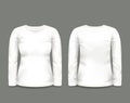 Women's white sweatshirt long sleeve in front and back views. Vector template. Fully editable handmade mesh