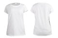 Women`s blank white t-shirt, front and back design template