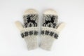 Women`s winter knitted mittens on a white background Royalty Free Stock Photo