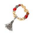 Women`s wrist bracelet of silver, yellow and red beads Royalty Free Stock Photo