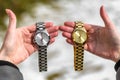 Women`s wrist watch on the girl`s hand Royalty Free Stock Photo