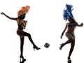 Women samba dancer playing soccer silhouette Royalty Free Stock Photo