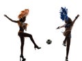 Women samba dancer playing soccer silhouette Royalty Free Stock Photo