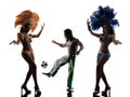 Women samba dancer and soccer player man silhouette