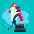 Women scientist researching virus using microscope vector illustration Royalty Free Stock Photo