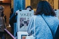 Women at second hand book market in the courtyard of the Vieille Bourse in Lille, France. Royalty Free Stock Photo