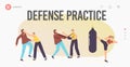 Women Self Defense Practice Landing Page Template. Female Characters Training with Coach against Robber Attack
