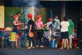 Women sell street food in stands in nicaragua