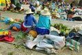 Women selling vegetables in a stall in Yungay, Peru