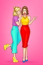 Women sharing rumors pop art vector illustration