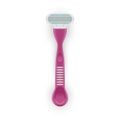 Women shaving machine with pink handle and sharp blade realistic vector illustration