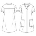 Women Shirt Dress with mandarin collar flat fashion sketch template. Technical Fashion Illustration. Hidden placket Blouse.