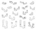 Women shoes collection, vector sketch illustration Royalty Free Stock Photo