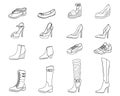 Women shoes collection, vector sketch illustration Royalty Free Stock Photo