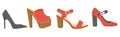 Women shoes or female footwear boots types vector flat isolated icons set