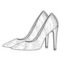 Women shoes. High heels. Hand drawn sketch. Vector illustration isolated on white background. Royalty Free Stock Photo