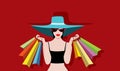 Women Shopping wearing hats and cateye sunglasses Royalty Free Stock Photo