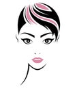 Women short hair style icon, logo women face